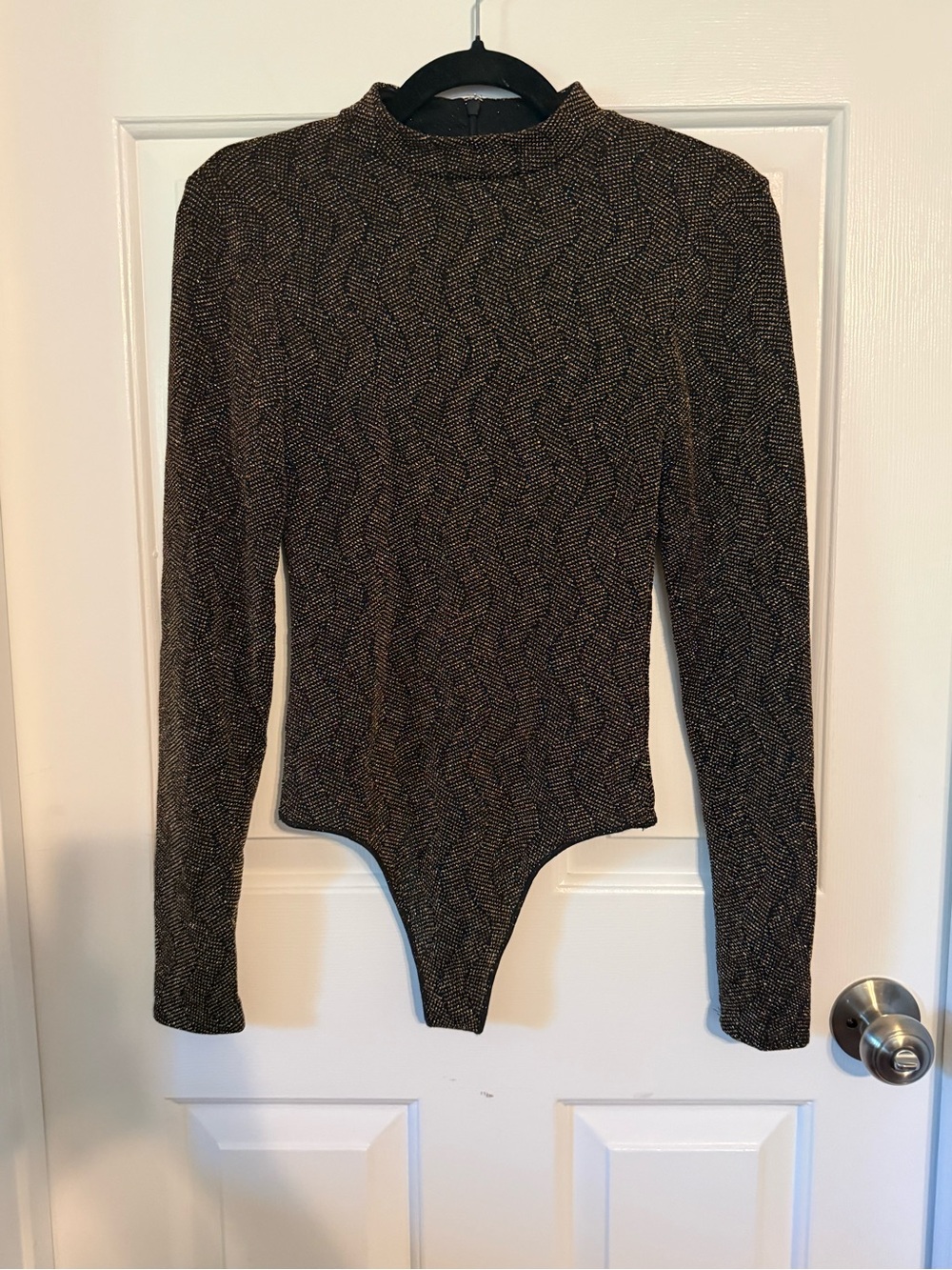 Show Me Your Mumu Party Time Metallic Gold Long Sleeve Mock Neck Bodysuit M